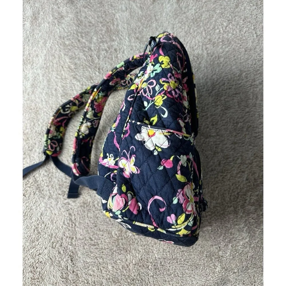 Vera Bradley Navy Blue and Multicolored Floral Quilted Stitch Backpack
